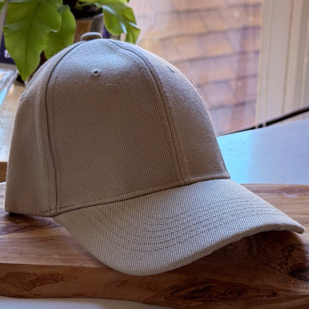 Beige Solid Baseball Cap Adjustable Curved Brim Hat One Size Unisex Adults as is